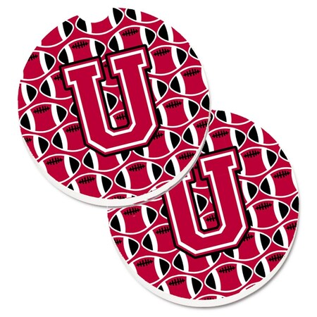 Carolines Treasures Letter U Football Crimson and White Set of 2 Cup Holder Car Coaster CJ1079-UCARC